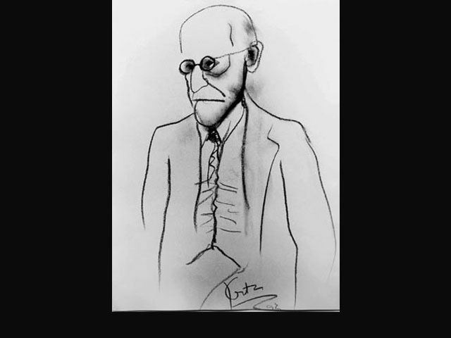 Freud the Collector – charcoal technique 35 x 50 cm