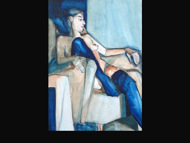 “Atardecer azul” acuarela 70x50 cm.